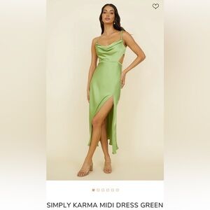 Simply Karma Green Satin Midi Dress
